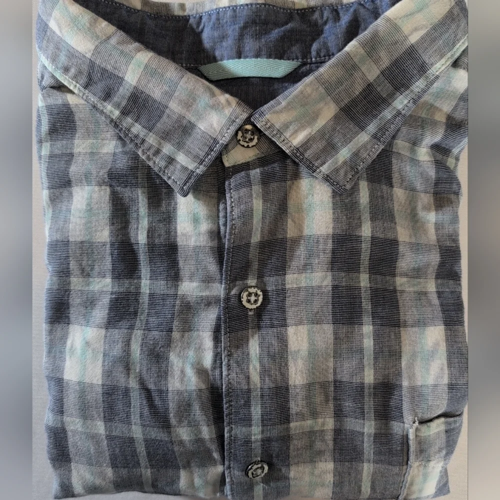 Tommy Bahama Blue Faint Hibiscus & Plaid Check Button Down Shirt Size XXL
